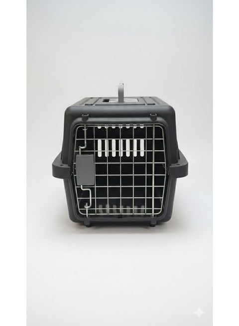 Pet Carrier Box, Dark Grey, Hard-Sided Travel Crate with Top Handle and Ventilation Grilles 48cm